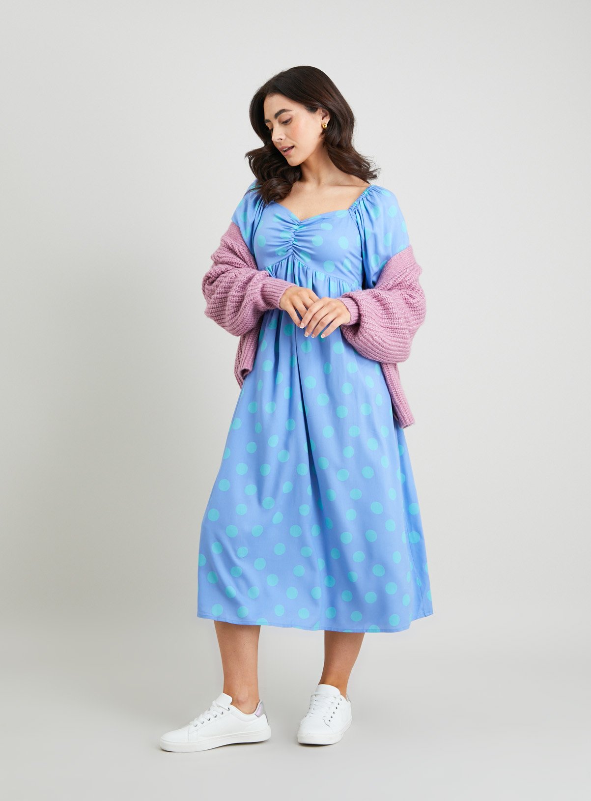 Blue Polka Dot Print Midi Dress - 10 - Image 2 thumbnail